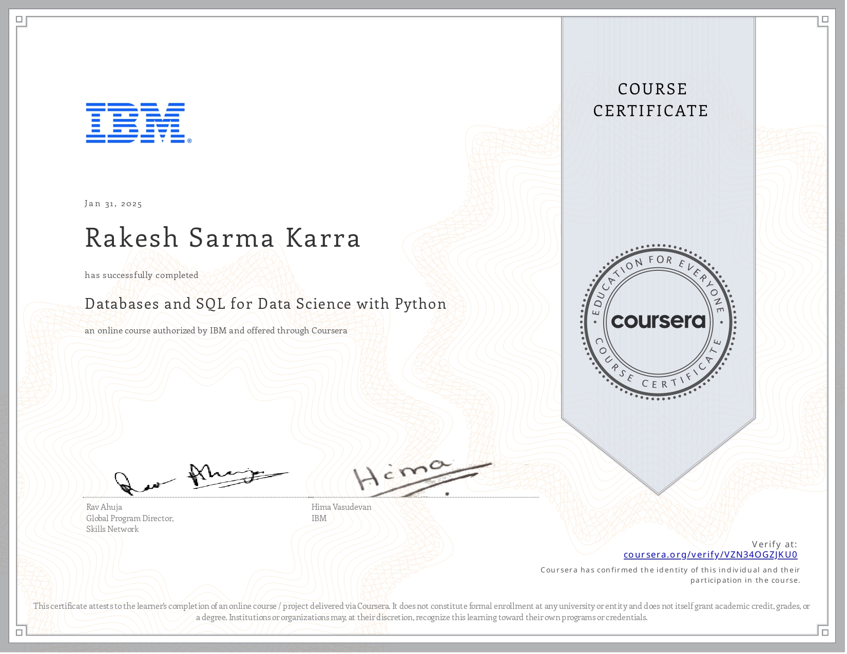 IBM Databases and SQL for Data Science with Python